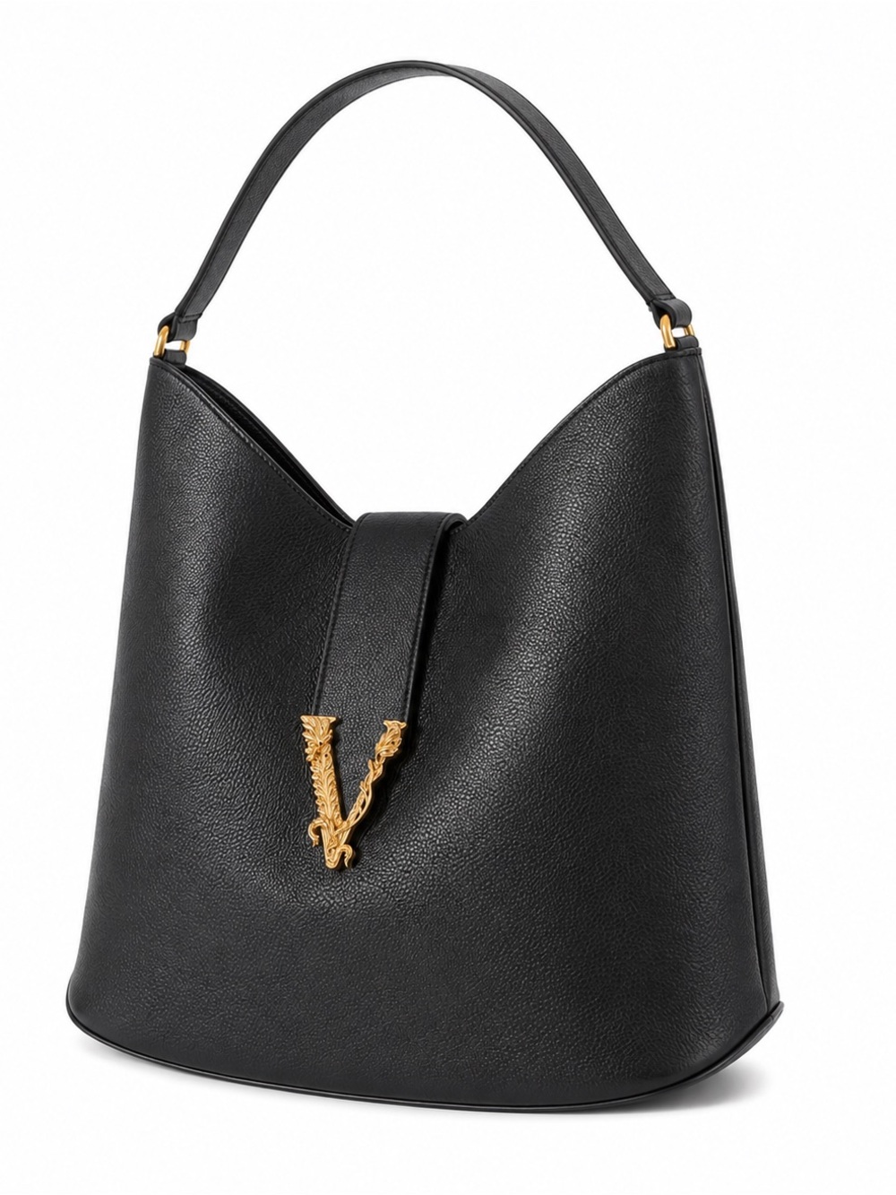 Versace Virtus Black Leather Shoulder hobo Bag New